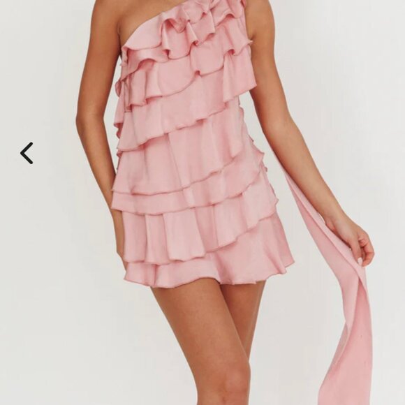 Selfie Leslie Ruffle One Shoulder Mini Dress - Pink - Picture 1 of 6